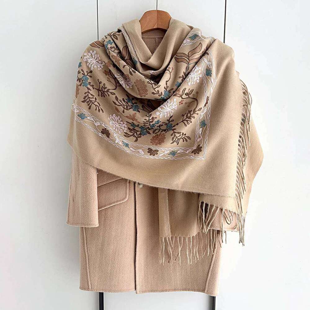 Many Colors Floral Warm Scarf For Women 70*210cm Luxury Faux Cashmere Shawl Winter Thick Pashmina Tassels Poncho Elegant Wrap Z260226