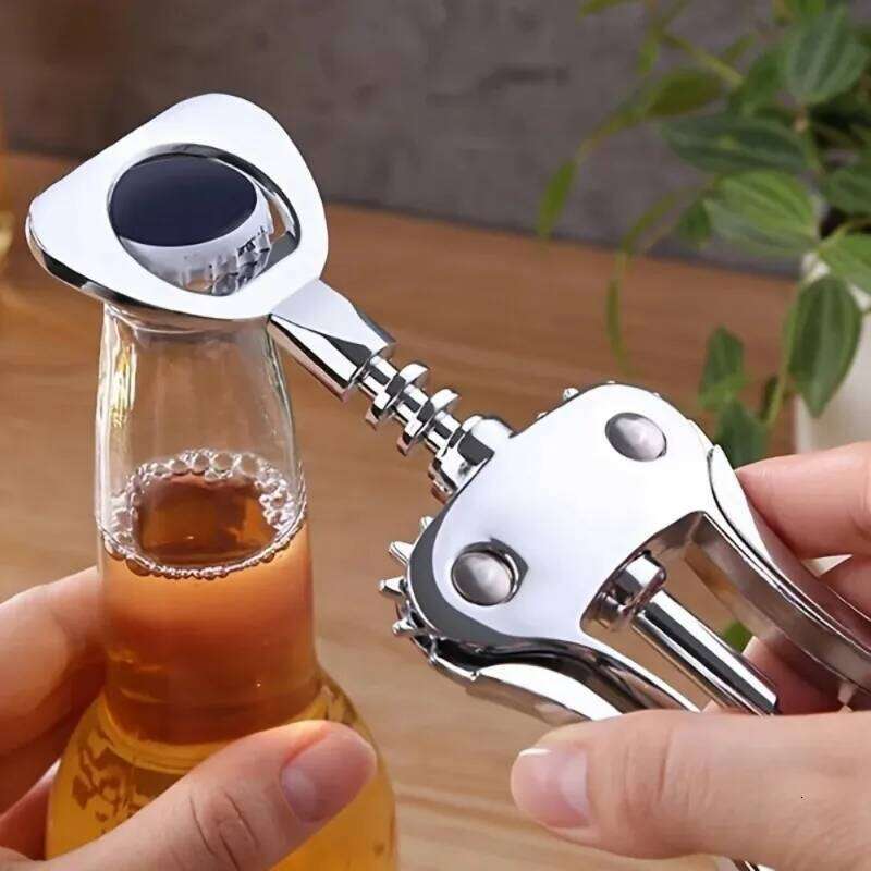 1pc Stainless Steel Opener, Zinc Alloy Premium Wing Corkscrew Wine Bottle with Multifunctional Bottles Opener