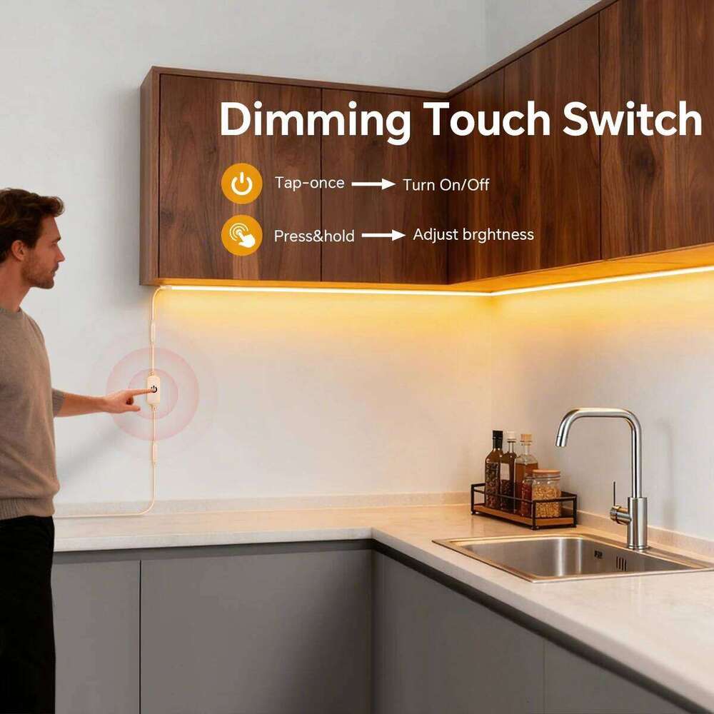 Newest 24V Touch Sensor Dimmable Pure Silicone Neon Lights COB LED Strip 280leds/m Self-adhesive Under Cabinet Light For Kitchen Z260226