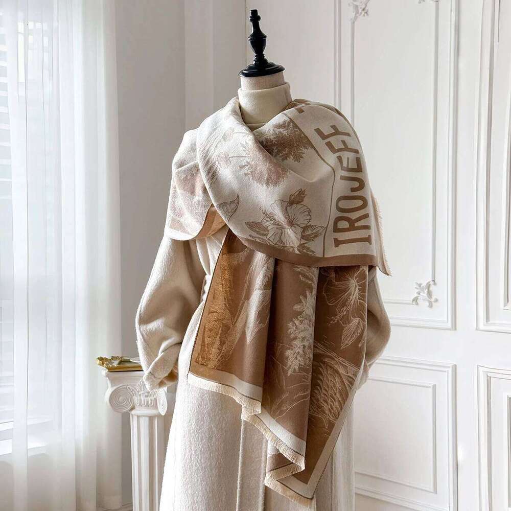 New Women's Fashion Faux Cashmere Winter Scarf Vintage Print With Tassels Thick Warm Pashmina Two-Sided Wrap Outdoor Shawls Z260226