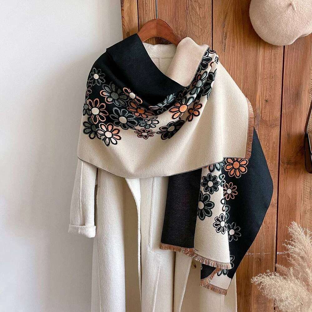 2025 Luxury Winter Cashmere Scarf Women Design Warm Pashmina Blanket Poncho Scarves Female Flower Shawl Thick Foulard Bufanda Z260226
