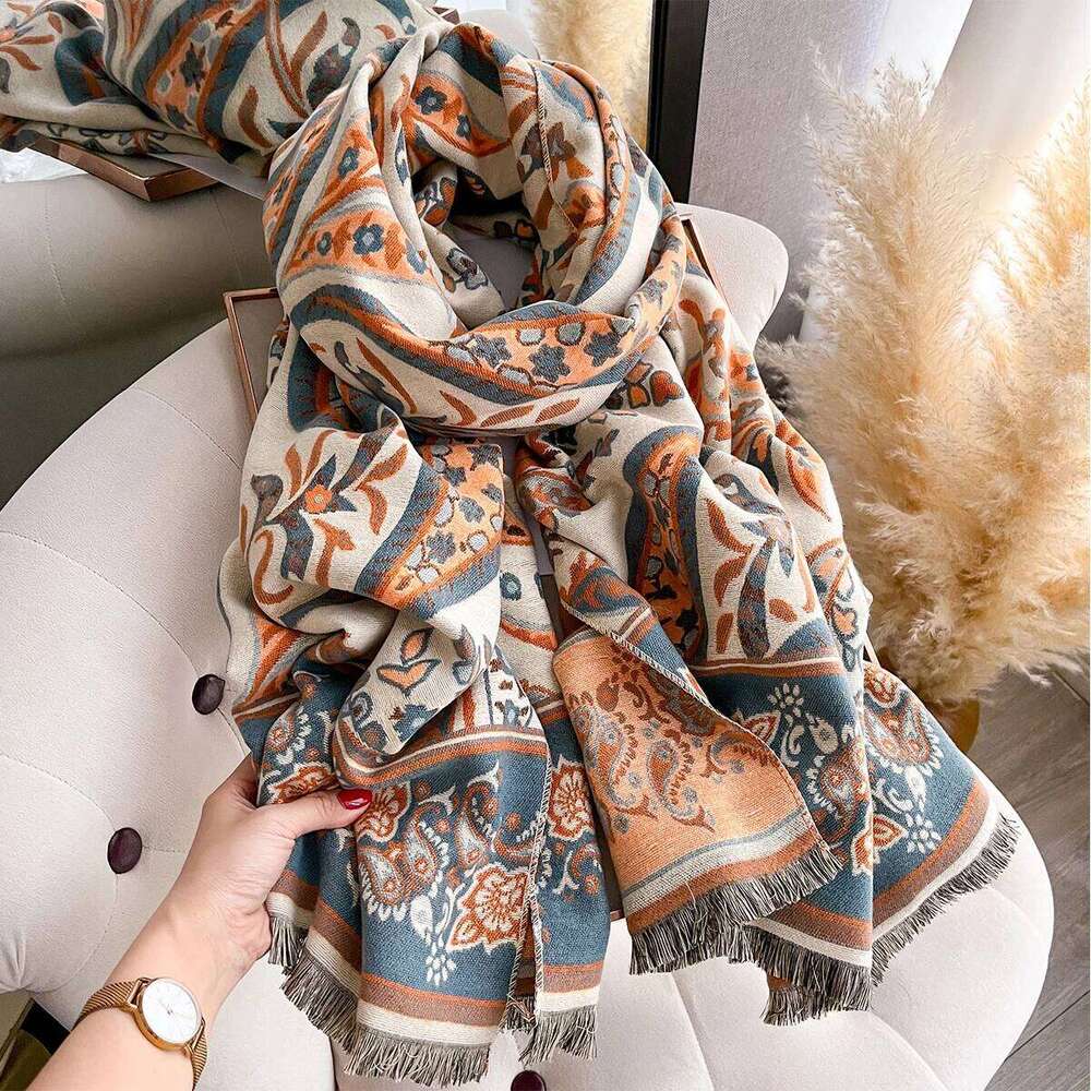 Women New Jacquard Pashmina Imitation Cashmere Winter Thick Warmth Two-Sided Shawl Cold and Wind Resistant Blanket Scarf Z260226