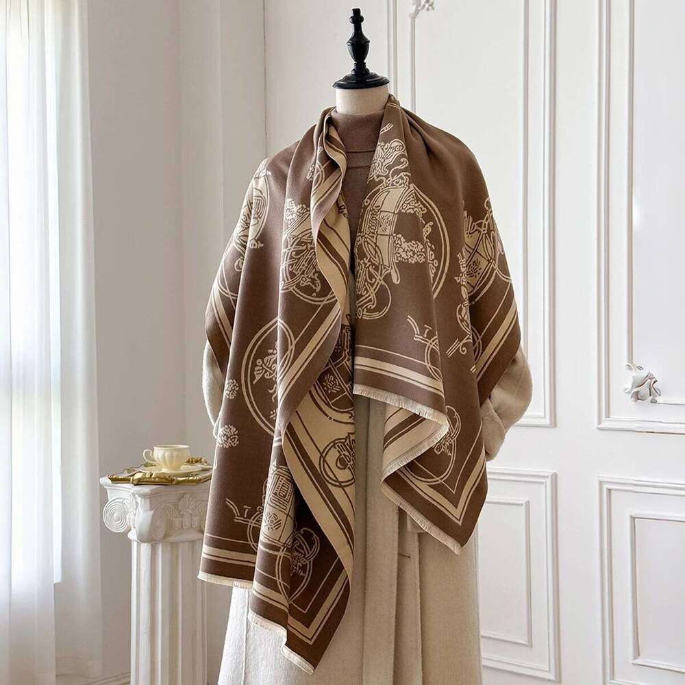 Winter Warm Cashmere Jacquard Scarf New Design Horse Carriage Pattern High Quality Women's Thicken Wrap Shawl Ladies Wool Z260226