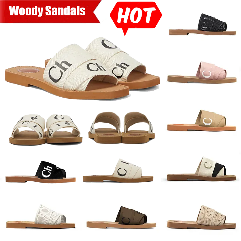 Woody Sandals Designer Slippers Sandals Women's Cross Weave Roman Slippers Luxurious Flat Bottomed Canvas Embroidered Letters Spring Summer Beach Slippers