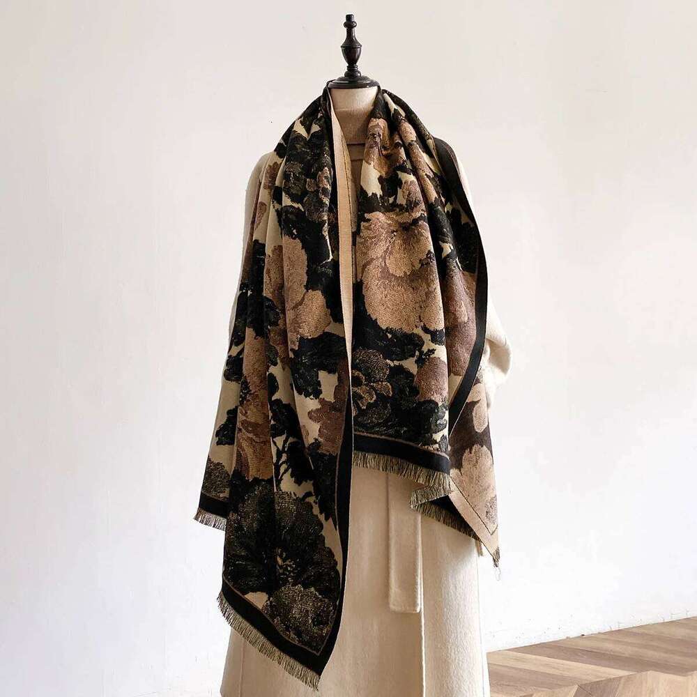 Women Winter Thick Warm Faux Cashmere Fashionable Luxurious Blanket Scarf Patterned with Design Z260226