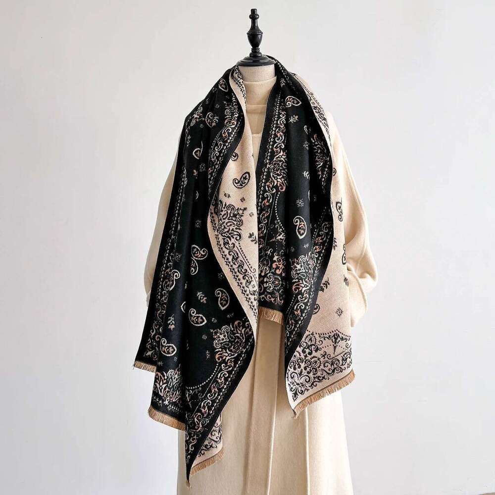 Fashion Faux Cashmere Shawl Women Vintage Pattern Tasseled Scarf Warm Wrap Stylish Accessory Ideal For Winter Wear Z260226