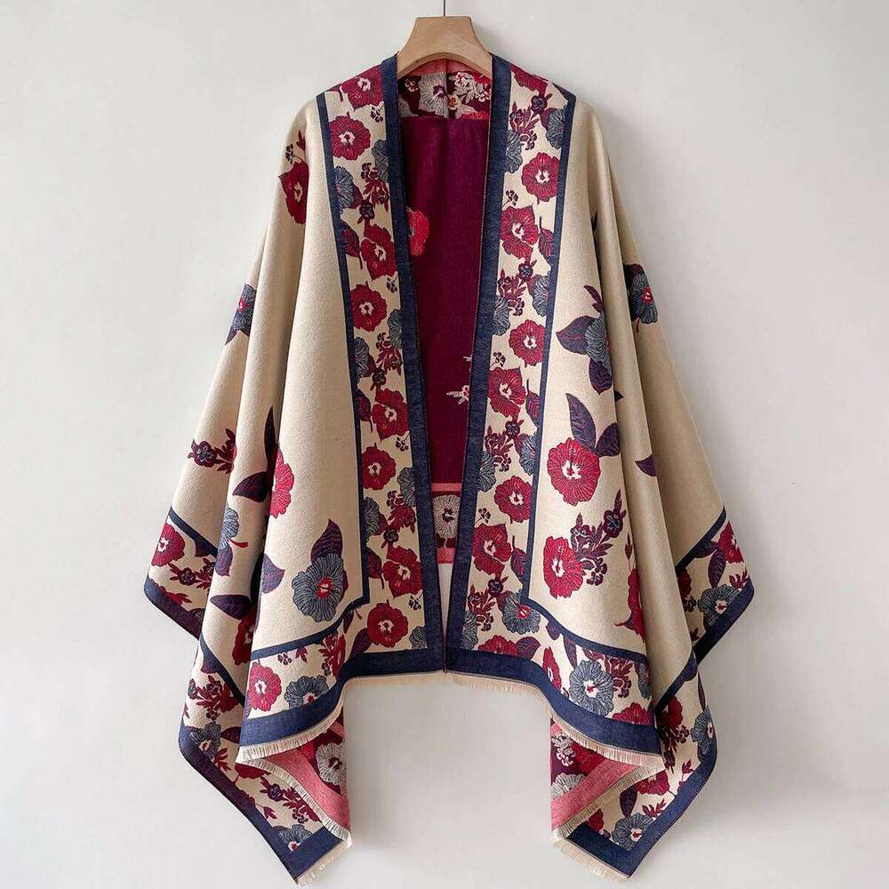 Women's Imitation Cashmere Warm Shawl Ethnic Style Cloak Fashionable Scarves Floral Print Coldproof and Windproof Scraf Z260226