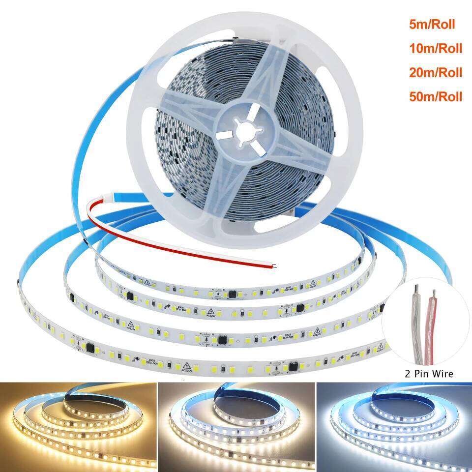 220V 230V 5M 10M 20M 50M LED Light Strip No power Required Flexible Adhesive Tape IP55 with IC Chip 2835 120LEDs/M Home Lighting Z260226
