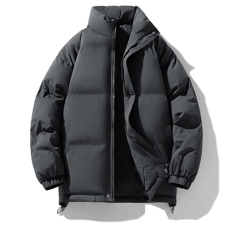 Unisex Winter Thickened Puffer Jacket, Men's Loose Stand Collar Trendy Coat, Solid Color Versatile Couples Cotton Padded Outerwear