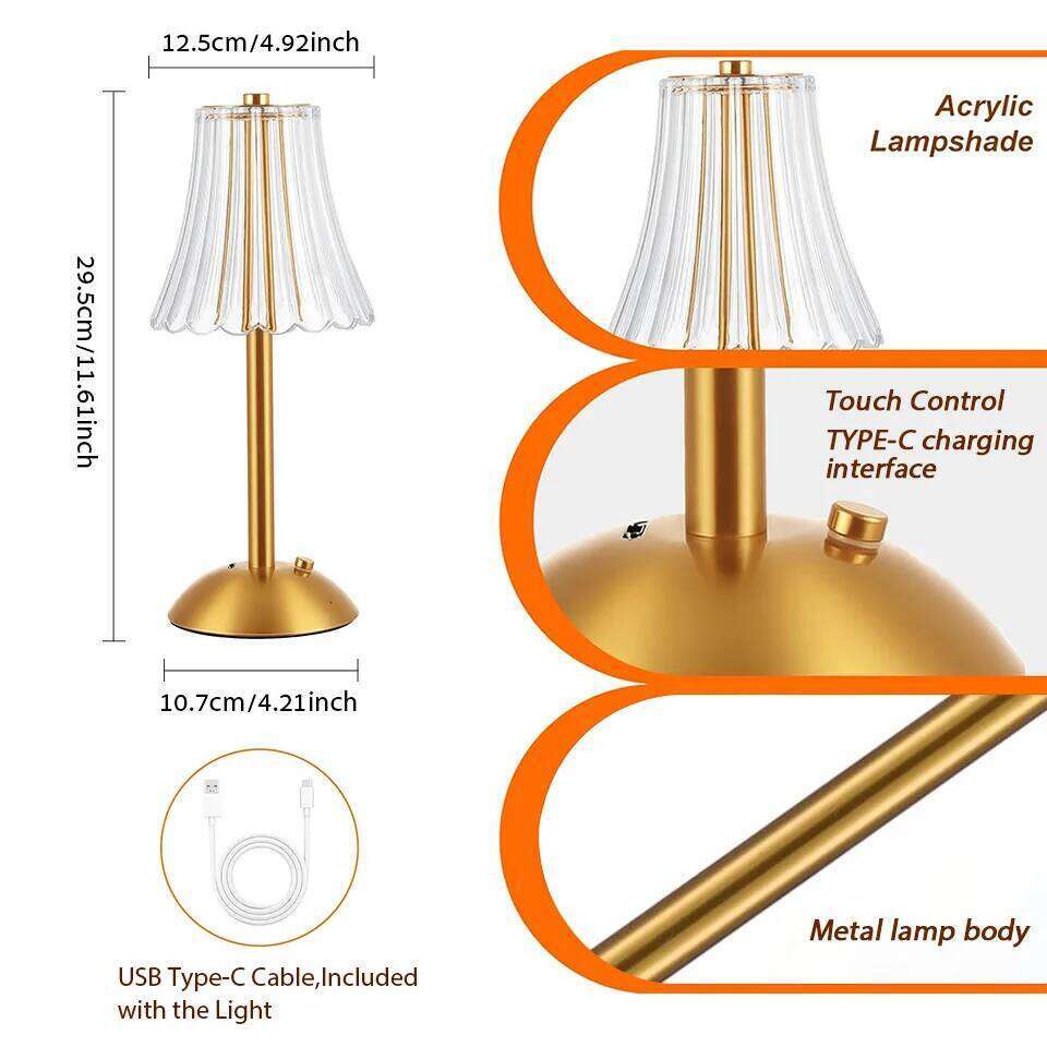 USB Rechargeable LED Table Touch Dimming Night 3 Color Cordless Atmosphere Bedroom Bedside Reading Lamps Decor Light Z260227