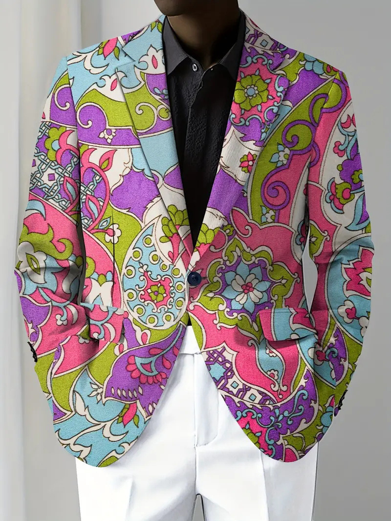 2024 Autumn New Style Color-Block Print Hip-Hop High Street Style Notched Collar Long Sleeve Blazer 240701