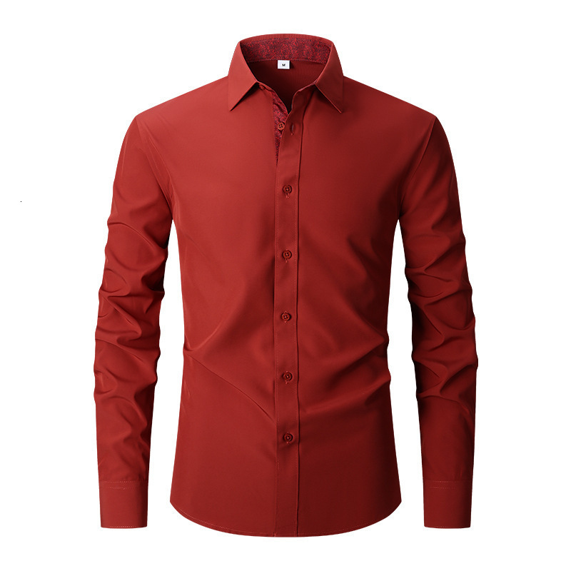 Beige Mens Solid Shirts Long Sleeve Fashion Casual Social Dress Shirt for Wedding Party Men Clothing 250919