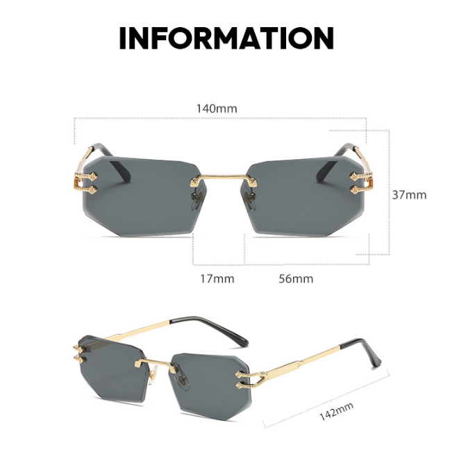2026 fashion UV400 women's glasses new luxury small frame metal sunglasses custom logo fashion rimless diamond cut sunglasses