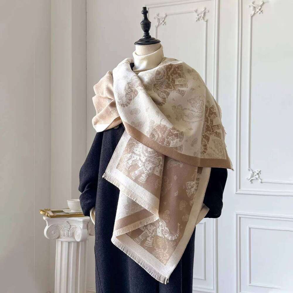 New Brand Elegance Two-Sided Jacquard Scarf Cashmere Soft Warm Fringe Pashmina Elephant Shawl Winter Coldproof Windproof Blanket Z260226