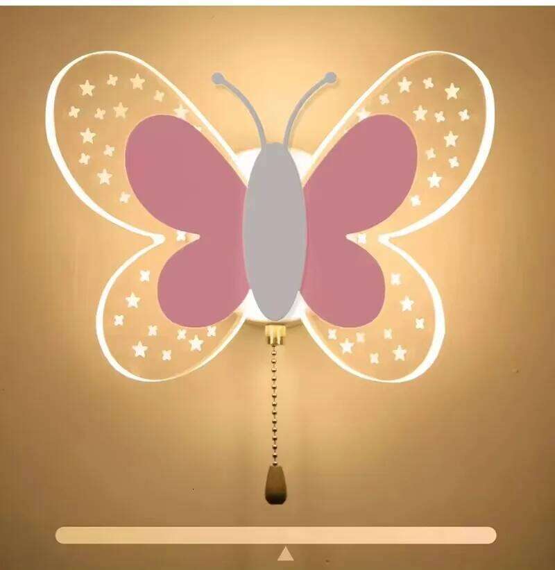 Creativity Butterfly Children's Lamp Pink Pull Switch Wall Sconces Indoor Bedside Room Aisle Decorative Lights Z260227
