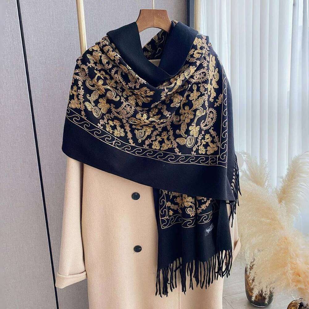New Pashmina Cashmere Blend Mujer Bufanda Scarves Echarpes Embroider Flower Cape Thick Warm Poncho Kerchief Scraf Z260226
