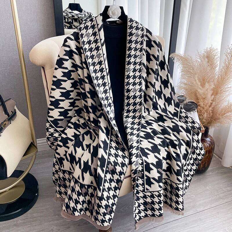 New Houndstooth Design Winter Warm Cashmere Jacquard Scarves High Quality Women Thicken Wrap Shawl Ladies Wool Pashmina Scarf Z260226