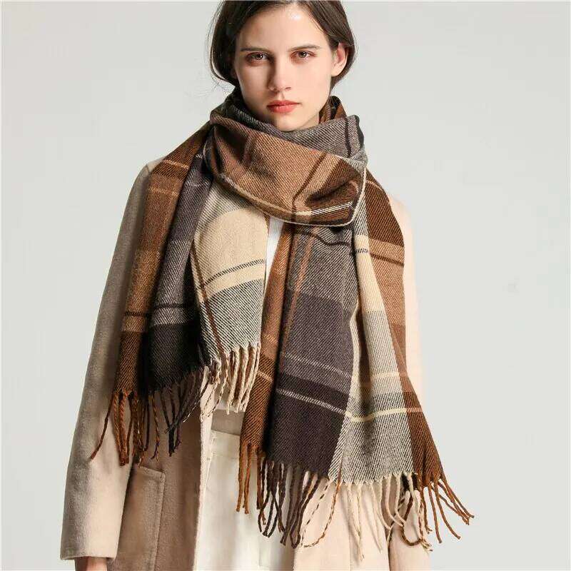 Newly launched, this luxurious plaid printed scarf for women in winter features tassels and is a long casual shawl Z260226