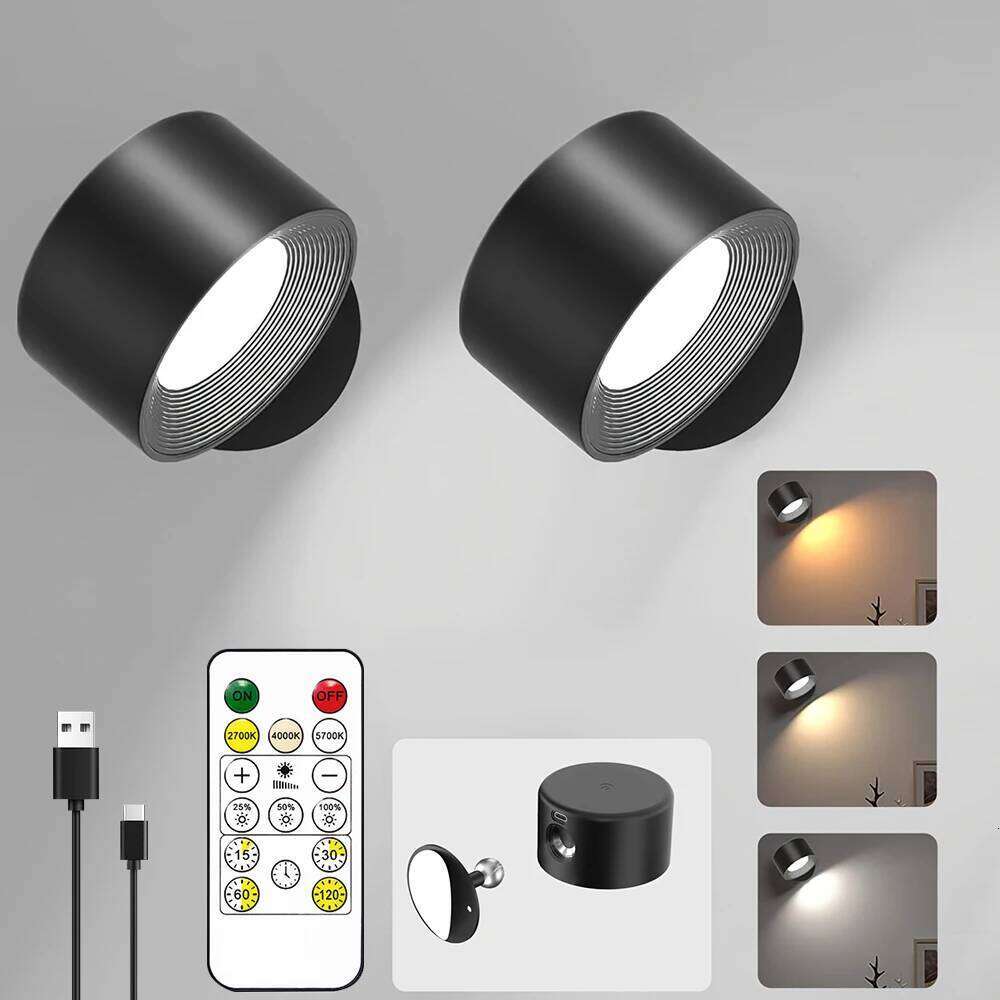 LED Lights with Remote, Rechargeable Wall Mounted Reading Sconces Lamp 2000mAh, 3 Colors & Dimmable Magnetic 360 Rot Z260227