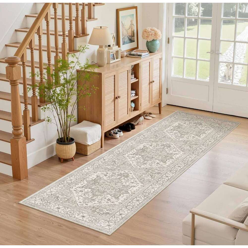 Boho Retro Long Floor Rug Non-slip Wear-resistant Hallway Runner Mat for Bedroom Living Room Home Decoration Carpet H260226
