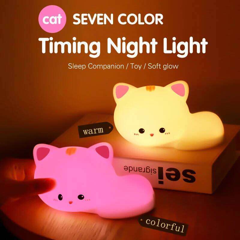 Cute cat silicone nightlight flaps color-changing decorative room lights to accompany children's toys and gifts at night Z260227