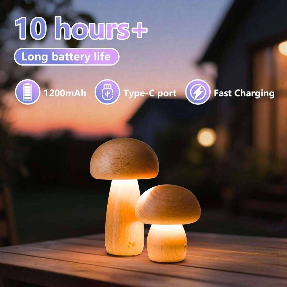 Lamp, Rechargeable Touch Control Mushroom Night Light, Portable Dimmable Wooden Lamp for Kids Room, Bedroom Z260227