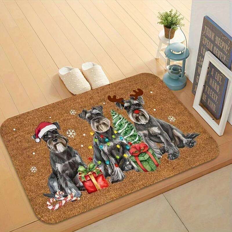 VIKAMA Christmas Miniature Schnauzer Doormat Cute Holiday Welcome Mat with Three Dog Non-Slip Entryway Rug for Indoor Home Decor H260226