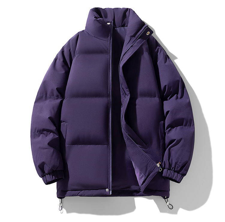 Unisex Winter Thickened Puffer Jacket, Men's Loose Stand Collar Trendy Coat, Solid Color Versatile Couples Cotton Padded Outerwear