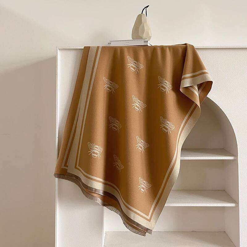 2025 Luxury Brand Women Two-Sided Bee Imitation Cashmere Soft Warm Pashmina Shawl Winter Coldproof Windproof Blanket Scarf Z260226