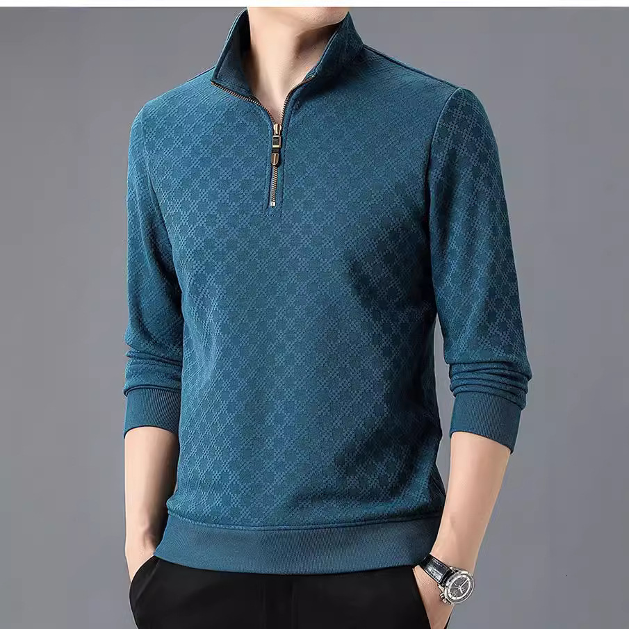 2026 New Designer Luxury Brand Autumn/winter Men's Wool Lined Thick Sweater Middle Aged Business Casual Stand Up Collar High End Zipper Bottom Sweater