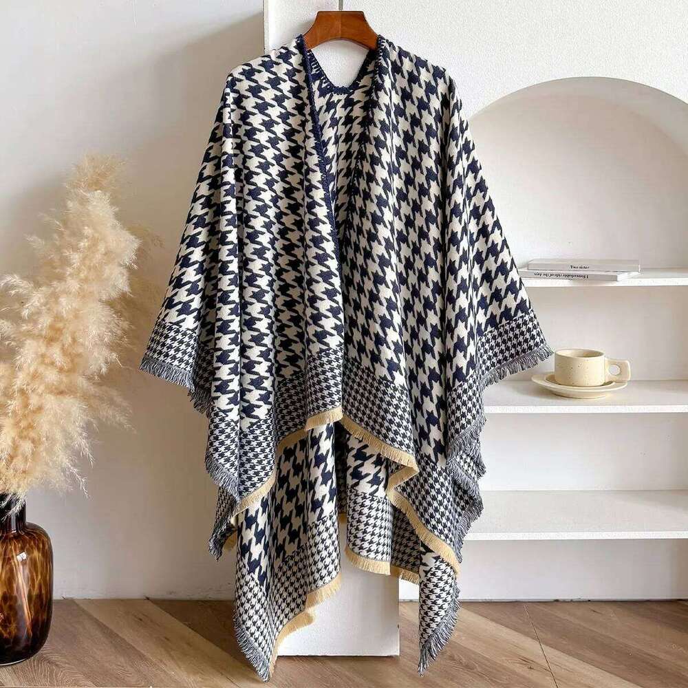 Luxury Brand Houndstooth Women Scarf New Winter Warm Double-sided Slit Large Shawl Pashmina Foulard Square Thick Blanket Poncho Z260226
