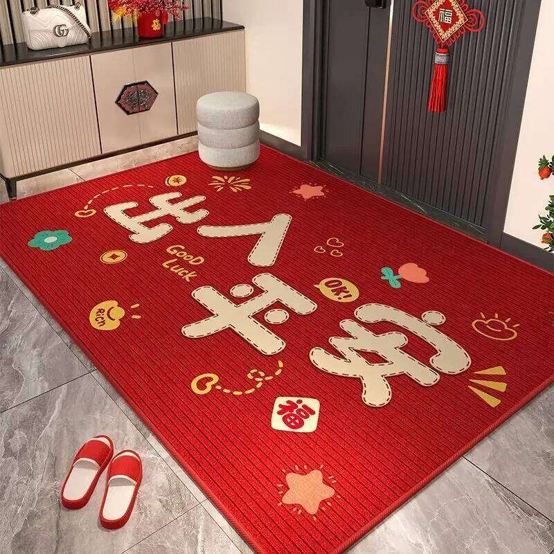 Chinese Lucky Theme Door Mat Safe in Out Pattern Anti Slip Entrance Pad Durable Festive Red Style Home Porch Indoor Decor H260226