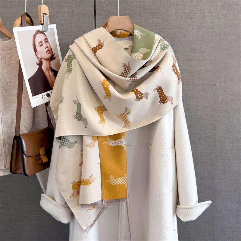 Winter Female Scarf Cashmere Shawls Wraps Women Dog Print Long Hijab Stoles Pashmina Bufanda Tassel Autumn Lady Headband 2025 Z260226