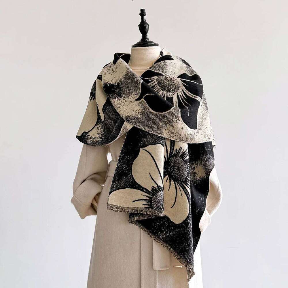 Women Thick Warm Winter Design Flower Print Imitation Cashmere Pashmina Shawl Lady Wrap Scarves Foulard Blanket Scarf Z260226