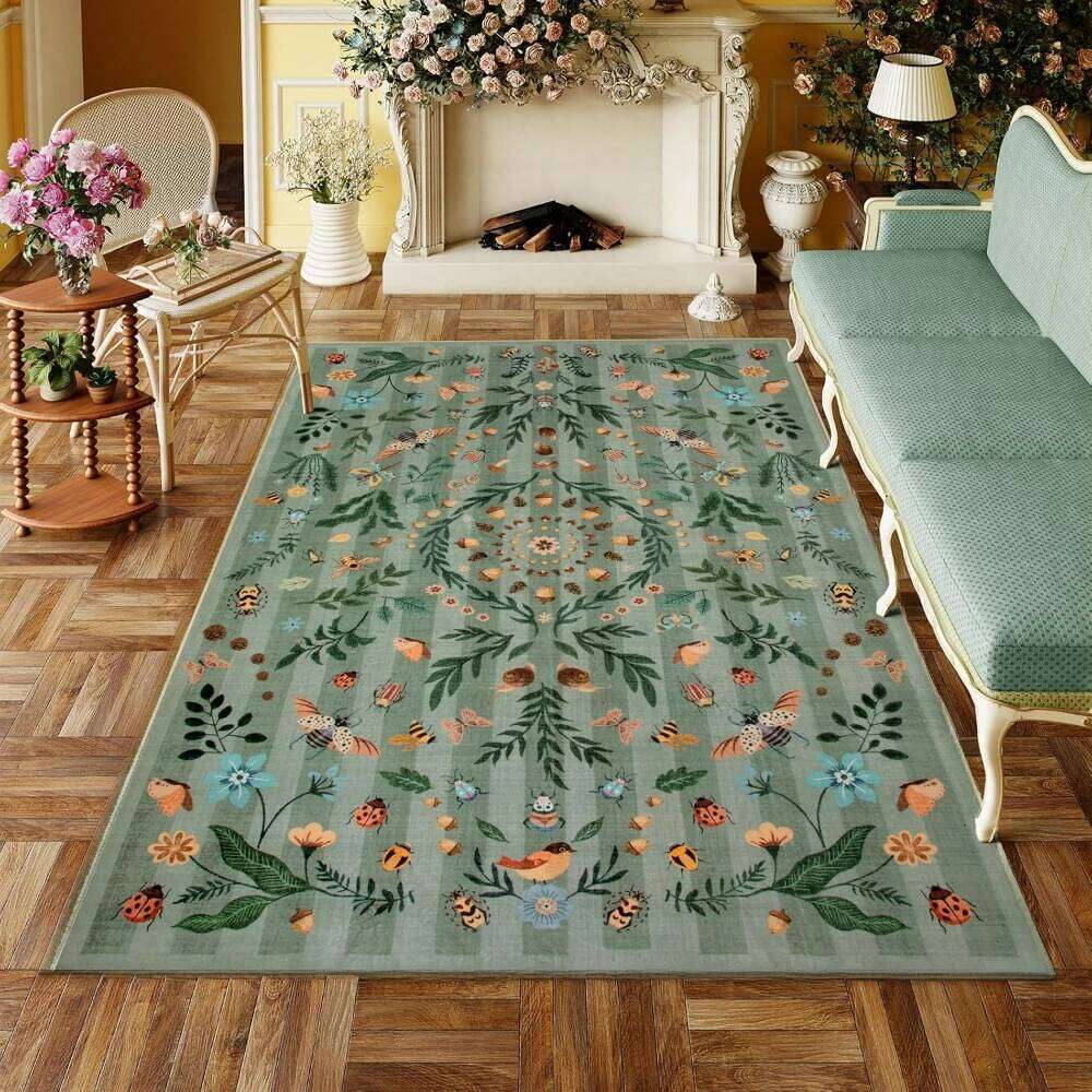Botanical French Garden Insect Rugs Bedroom Washable Boho Floral Rug Non-Slip Carpet for Kitchen Laundry Living Room Doormat H260226