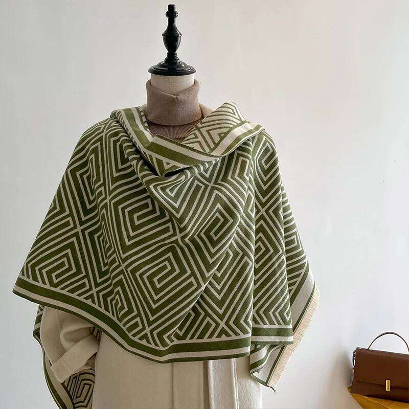 New Winter Cashmere Geometry Scarf for Women Shawl Wrap Female Pashmina Luxury Brand Poncho Thick Blanket Warm Bufanda Echarpe Z260226