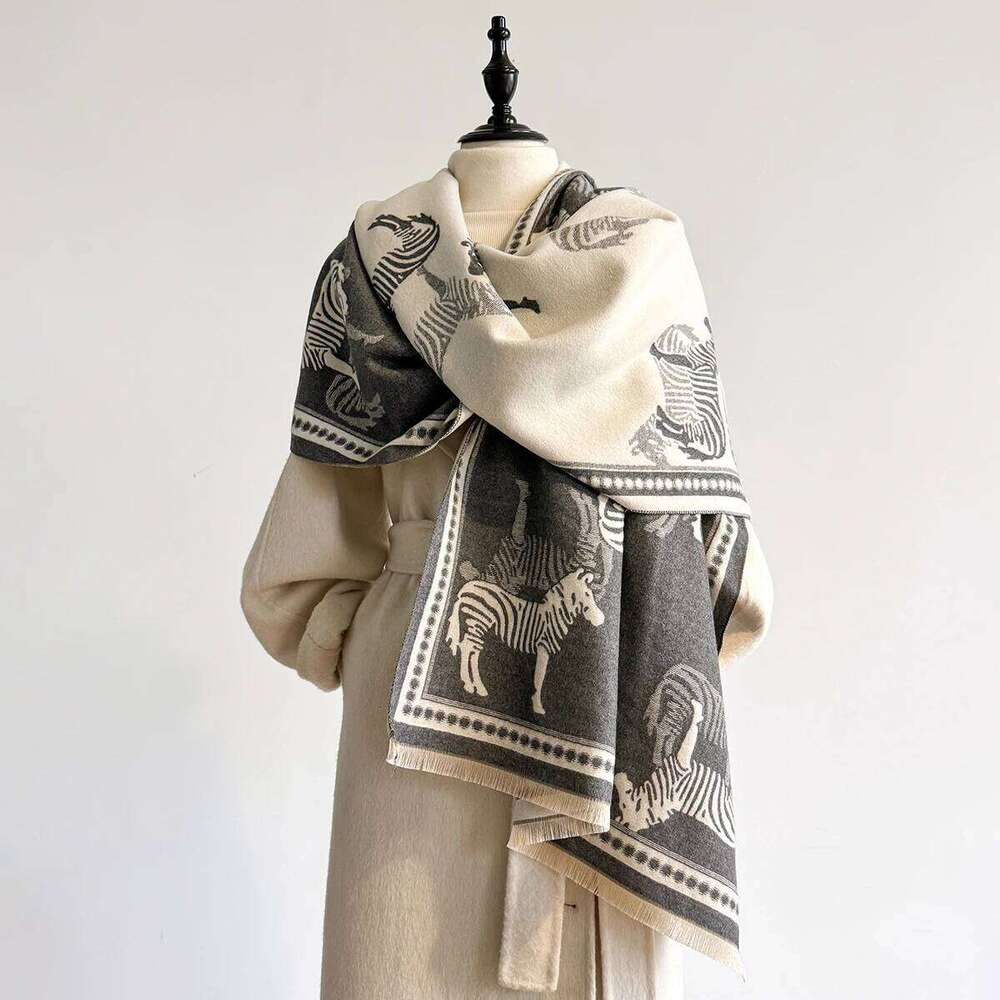 Luxury Warm Cashmere Poncho Shawl Scarf Zebra Print Thick Pashmina Winter Blanket Wrap Casual Hijab Stole for Women Z260226