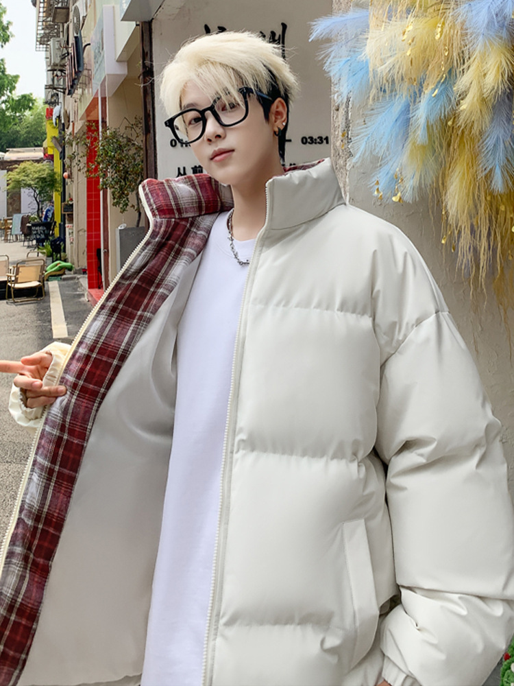 Men's 2026 New Winter Plaid Stand Collar Puffer Jacket, Fleece Lined Thickened Warm Cotton Padded Coat