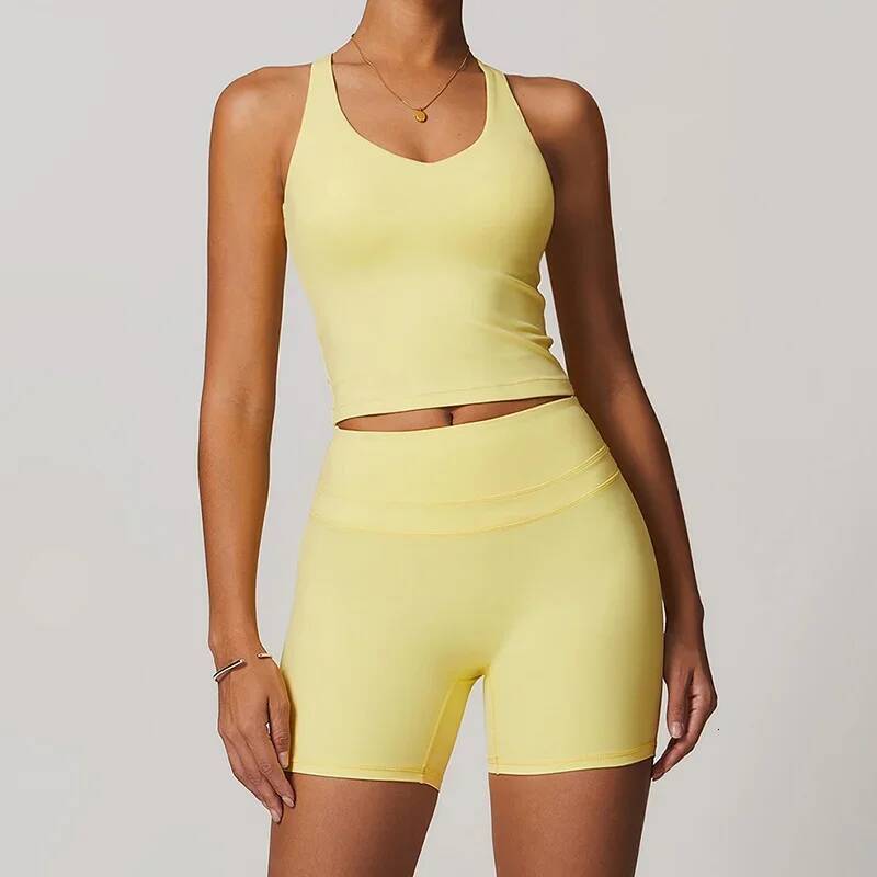 Sports Vest + Shorts 2PCS Set Gym Workout Leggings Sportswear Women Fitness Outfit Running Bra Sets Womens Yoga Suit dongdumaoyi