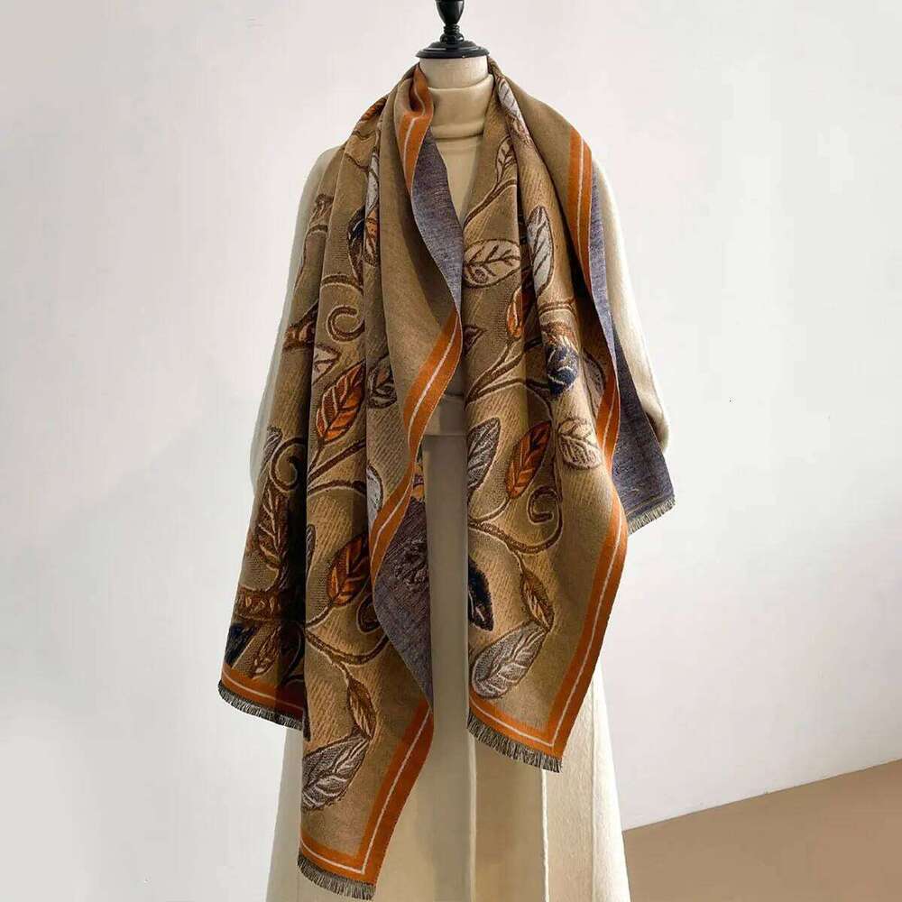 Women Latest Design Winter Two-Sided Jacquard Leaf Pattern Imitation Cashmere Scarves High Quality Thicken Wrap Shawl Ladies Z260226