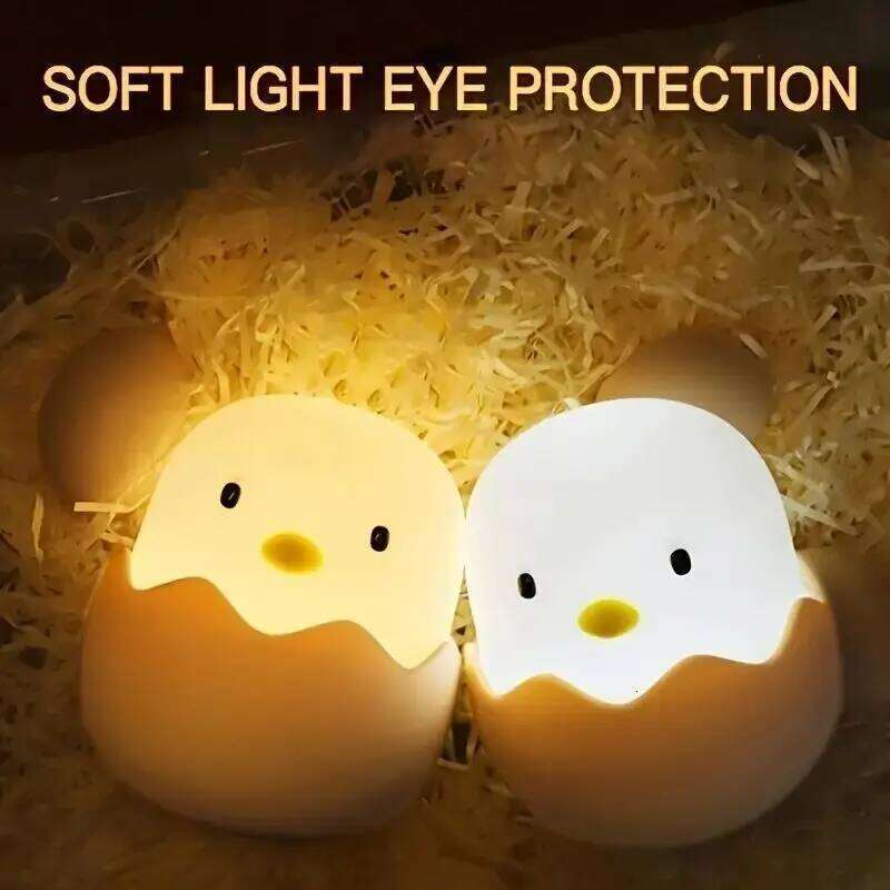 Cute LED Creative Silicone Eggshell Chicken Night Bedroom Accompanying Sleeping Light, Desktop Decorative Ornaments Lamp Z260227