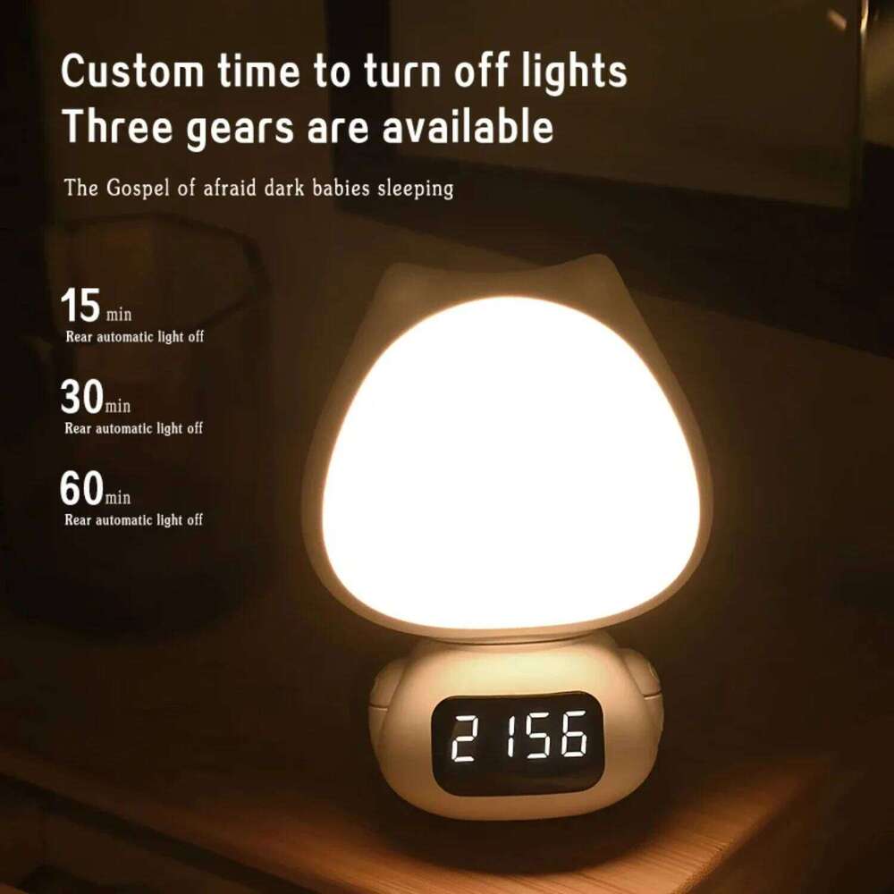 Mini LED Digital Table Clock Cute Child Multifunctional 3Color Night Light Stepless Dimming Bedroom Bedside Lamp For Home Living Z260227