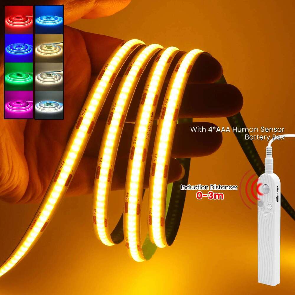 Motion Sensor Dimmerable COB Strip DC 5V 320Leds/M White/Red/Ice Blue/Pink/Yellow 0.5M-5M TV Backlight Ribbon Rope LED Light Z260226
