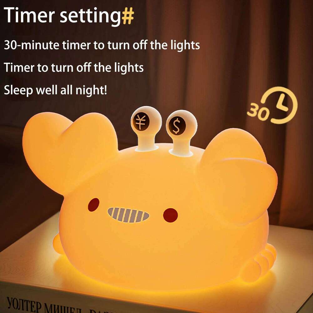 Adorable Crab Shaped Night Light Soft Silicone Touch Lamp with Eye Care Bedside Perfect Room Decor Gifts for Holidays Z260227