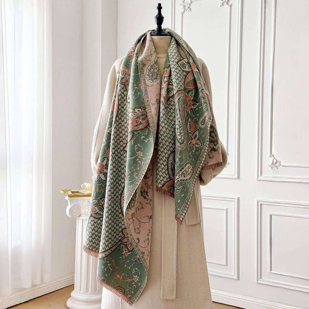 Women's Fashionable and Luxurious Imitation cashmere Winter ready, Thick Warm Blanket Scarf with Cashew Flower Details Z260226