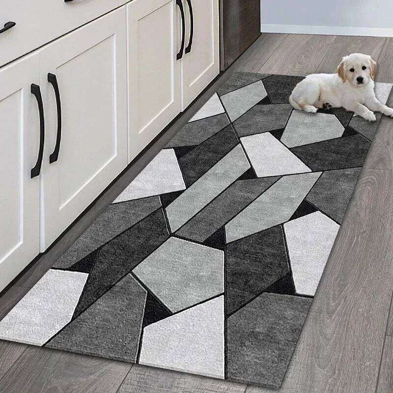 Non Slip Easy Clean Modern Geometric Patchwork Theme Runner Mat Minimalist Pattern Rug for Kitchen Hallway Home Decor H260226