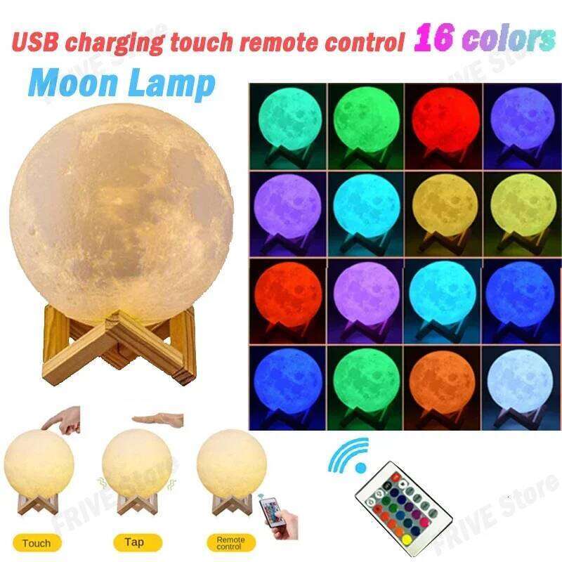 3D Printed Lamp LED 16 Colors Rechargeable Touch The Moon Children's Night Light Home Decor Birthday Gifts Z260227