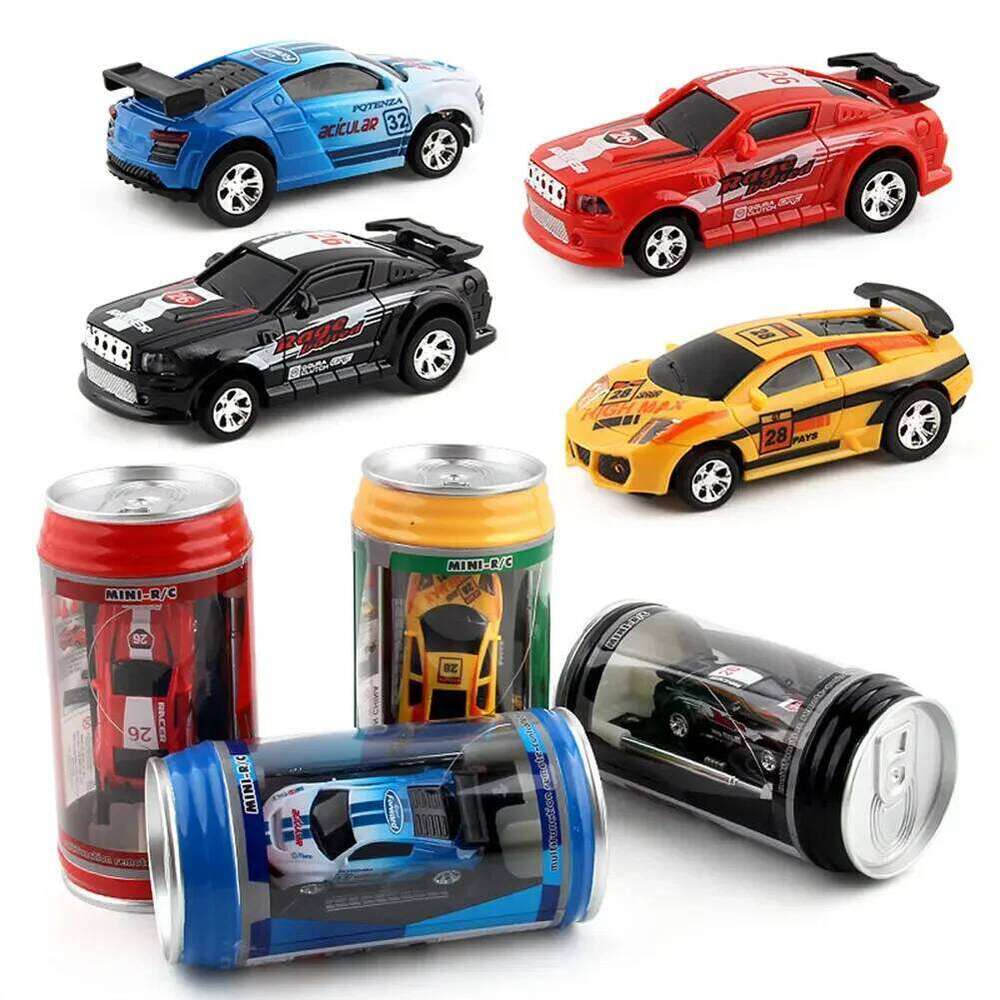 Coke Can Battery Operated Remote Control Racing Vehicle LED Lights Mini RC Car with Roadblocks Christmas Gift H260227
