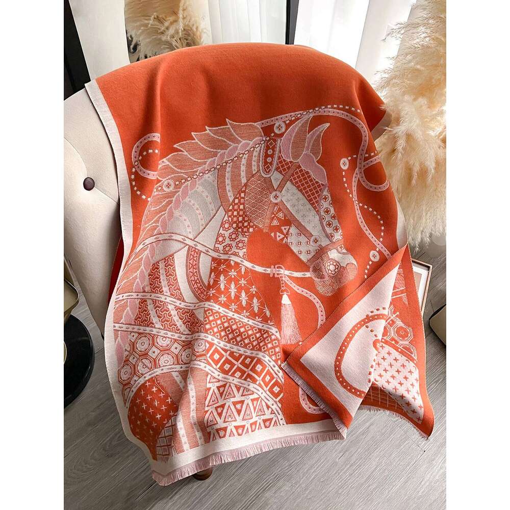 Elegant Horse Print Pashmina Shawl Wrap for Women Luxury Cashmere Scarf Thick Warm Autumn Winter Blanket Stole Long Design Z260226