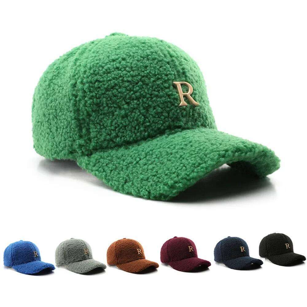 Winter Green Lambswool Baseball Caps For Men Brand Warm Women Hat Travel Windproof Face Cap Gold Letter Fashion Hats Gorras Z260226